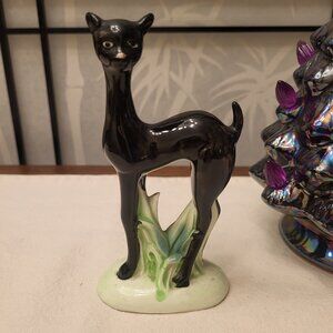 Retro 30s Creepy Halloween Long Neck Ceramic Cat Figurine